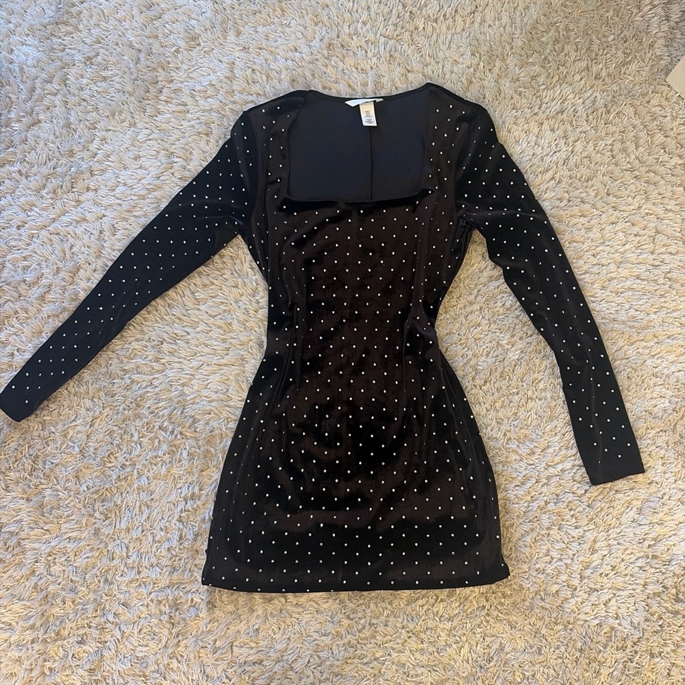H&M Black Velvet Mini Dress with Silver Studs